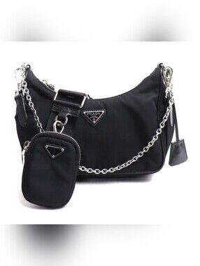 Prada Black Nylon Shoulder Bag with Removable Strap